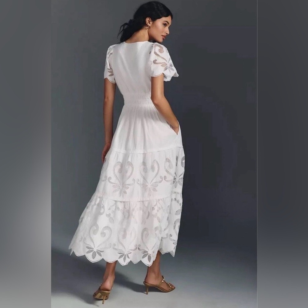 Anthropologie The Somerset Maxi Dress Cutout Edition Tiered Smocked White - Picture 3 of 7